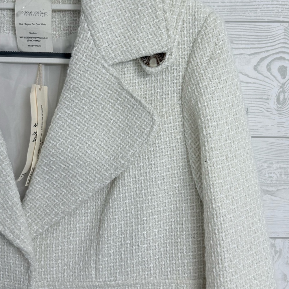 Love style Abrigo Women’s Cream Tweed One of a Kind Midi Pea Coat. Size M - Picture 4 of 11